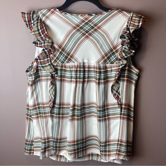 Time and Tru Plaid Ruffle Sleeve Tank Top XL - Picture 7 of 11